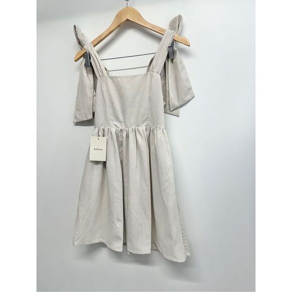 MIOU‎ MUSE Dress Size Small Bow Tie A-Line Mini Linen Blend NWT - Picture 4 of 12